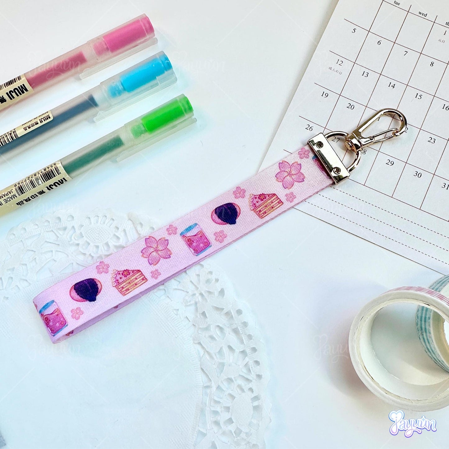 Matcha Lavender Sakura Wristlet Lanyard Keychains