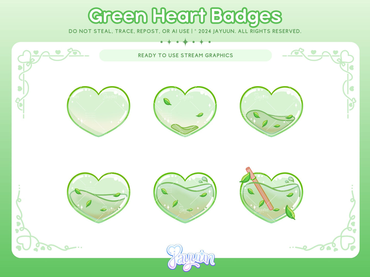 Green Leaf Heart Sub/Bit Badges