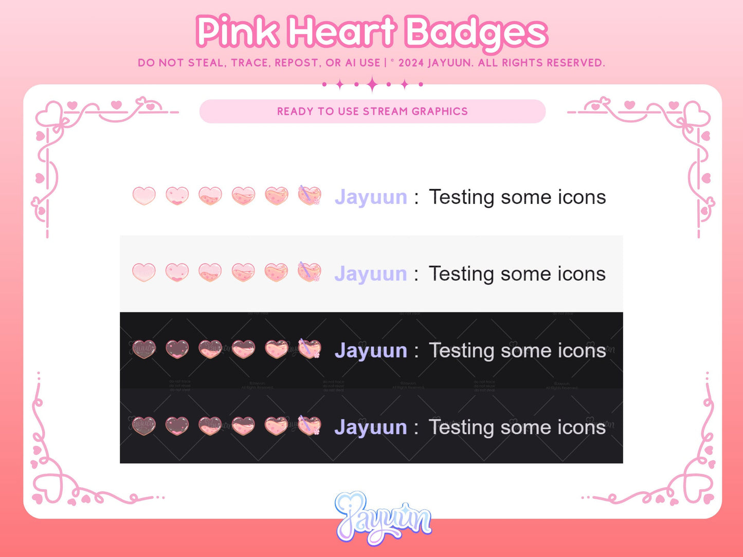 An example of the sub badges in action in a screenshot of each badge next to a viewer's name, as if chatting in a stream.