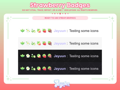 An example of the sub badges in action in a screenshot of each badge next to a viewer's name, as if chatting in a stream.