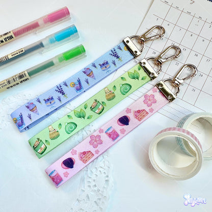 Matcha Lavender Sakura Wristlet Lanyard Keychains